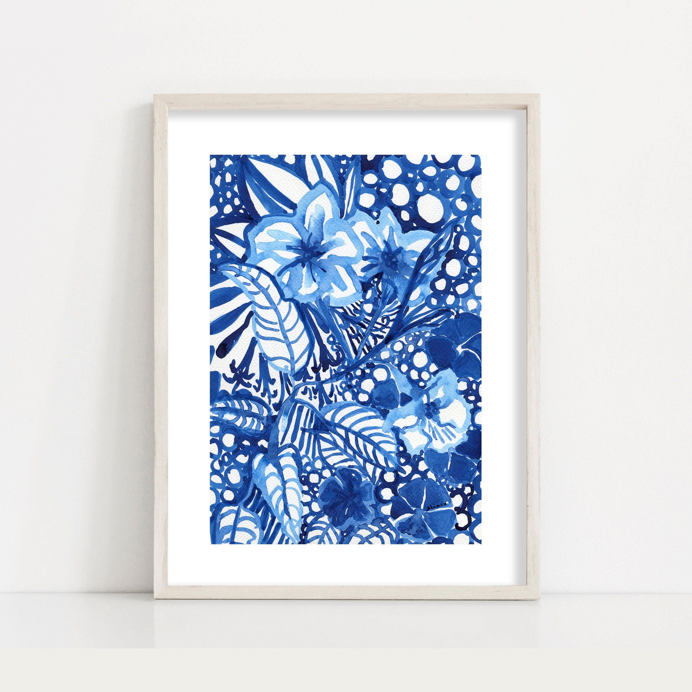 Blue Floral Illustration Fine Art Print / Modern Ink Drawing / – Etsy Uk Pertaining To Floral Illustration Wall Art (View 14 of 15)