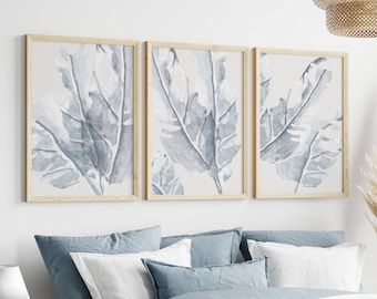Blue Leaves Wall Art – Etsy Uk In Soft Blue Wall Art (View 15 of 15)