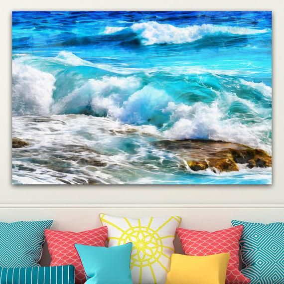 Blue Waves Canvas, Large Art Painting, Poster, Wall Art, Ocean Room Design,  Painting, Seaside, Marine Print, Nature Painting – Printbro Pertaining To Waves Wall Art (View 13 of 15)