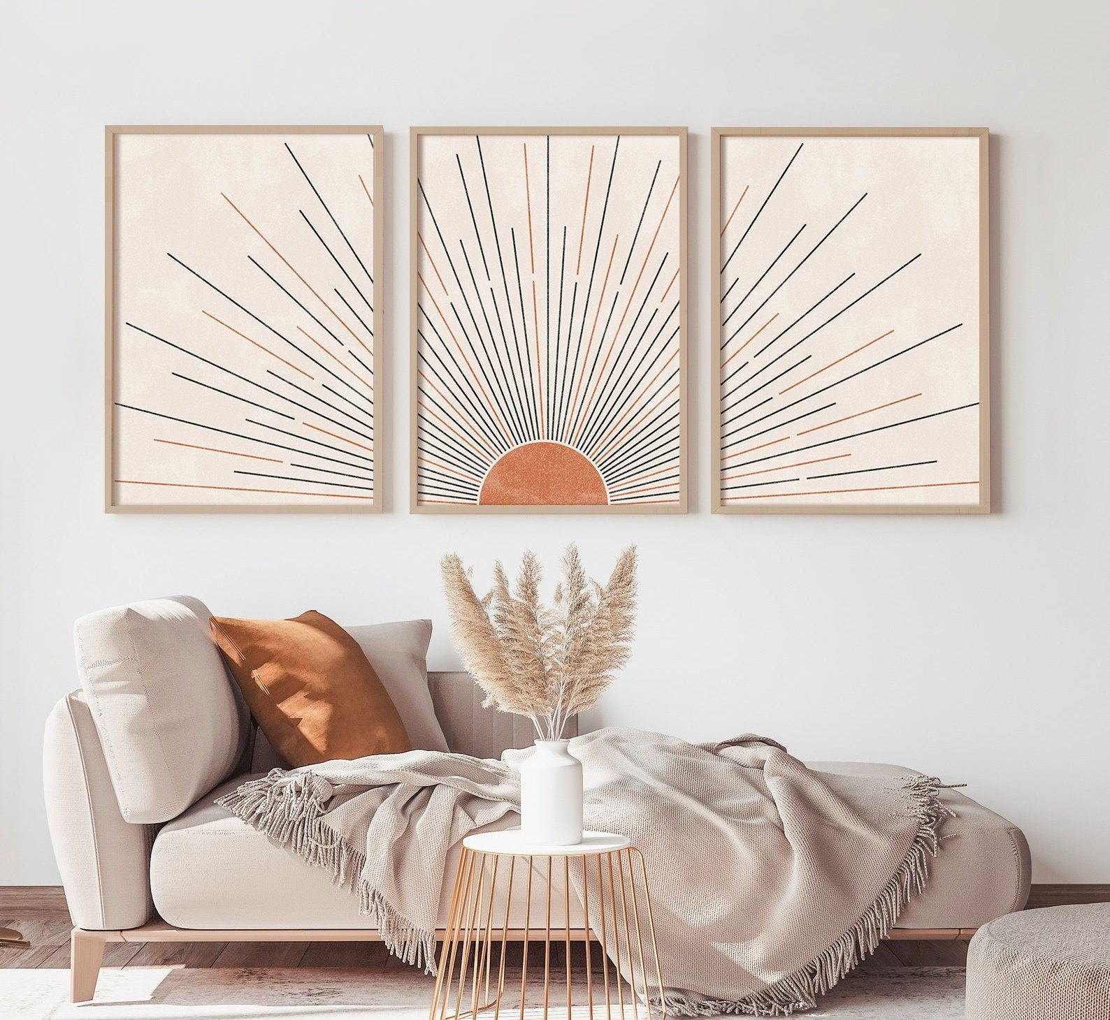 Boho Set Of 3 Wall Art Sun Decoration Art Bohemian Sun Wall – Etsy Uk Within The Sun Wall Art (View 4 of 15)