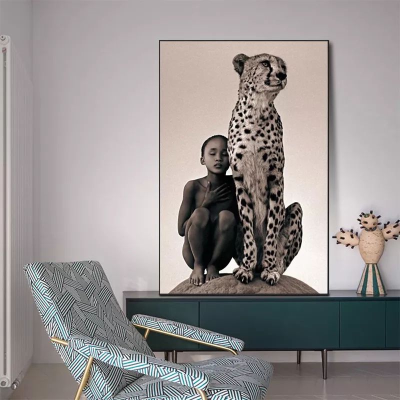 Boy And A Cheetah Canvas Painting Wild African Animal Poster E Stampe Wall  Art Picture For Living Room Home Decor Cuadros – Aliexpress Casa E Giardino With Cheetah Wall Art (View 5 of 15)