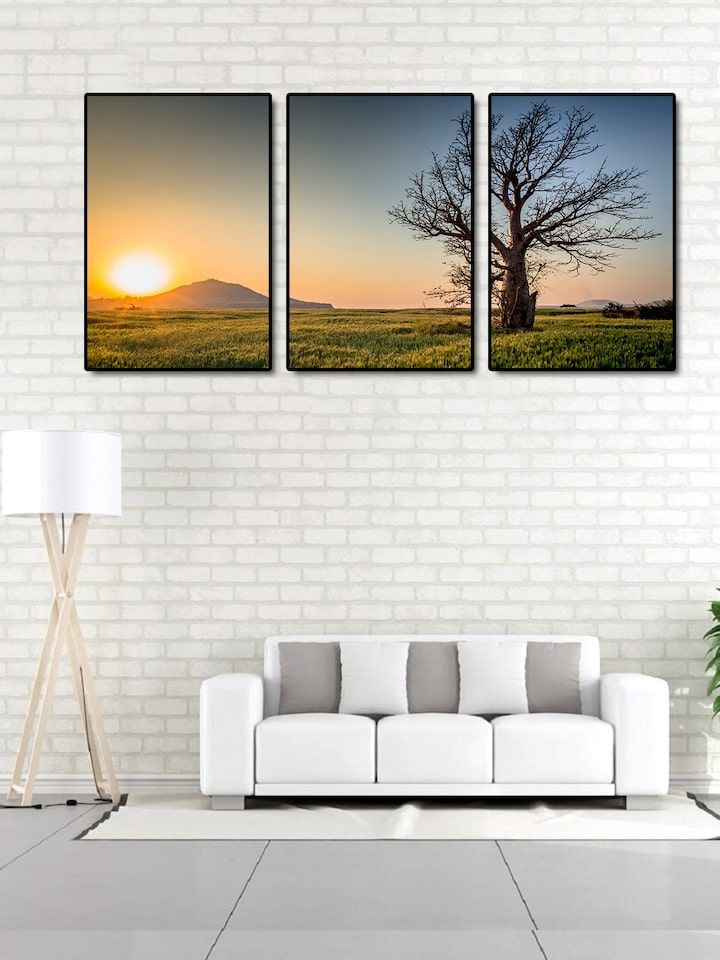 Buy 999Store Set Of 3 Multicoloured Sunrise Wall Art – Wall Art For Unisex  7506477 | Myntra Intended For Sunrise Wall Art (View 5 of 15)