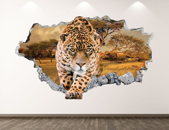 Cheetah Wall Decal Animal Leopard 3D Smashed Wall Art – Etsy Italia Throughout Cheetah Wall Art (View 4 of 15)