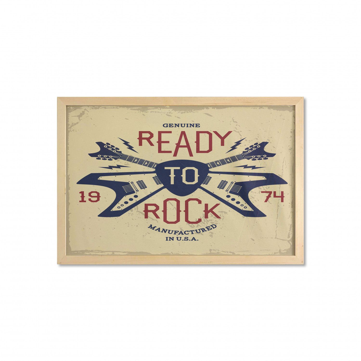 Classic Rock Wall Art With Frame, Ready To Rock Saying With Flying V Guitar  And Pick Vintage Print, Printed Fabric Poster For Bathroom Living Room, 35"  X 23", Beige Ruby Night Blue, Within Classic Rock Wall Art (View 15 of 15)