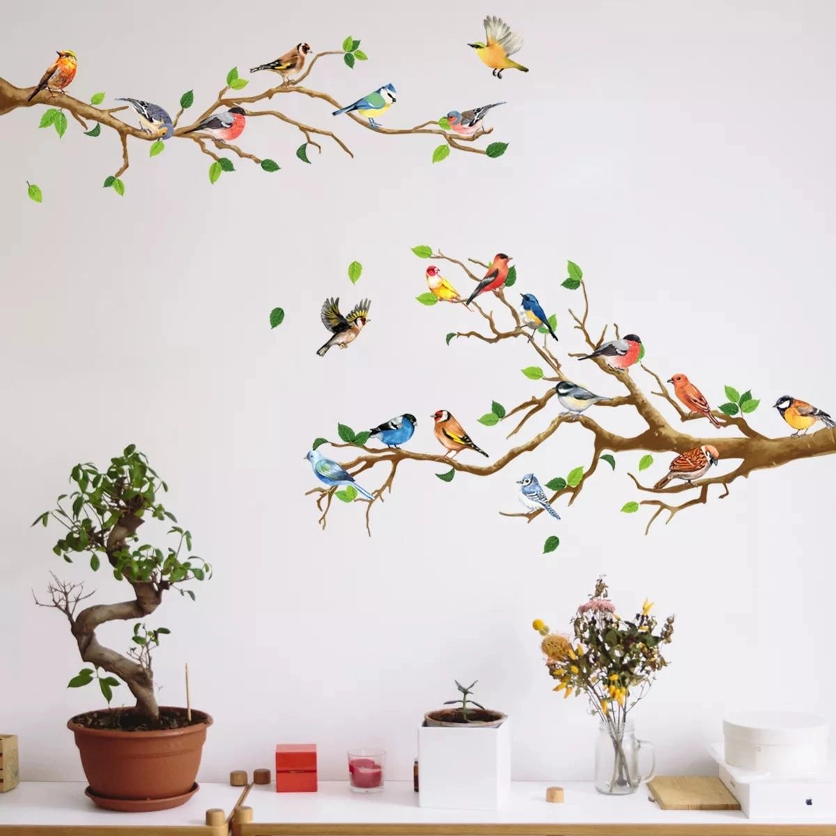 Colored Branches And Birds Wall Stickers For Bedroom Living Room Office  Background Wall Sofa Decorative Wall Art Stickers Pvc – Aliexpress Home &  Garden Within Colorful Branching Wall Art (View 12 of 15)