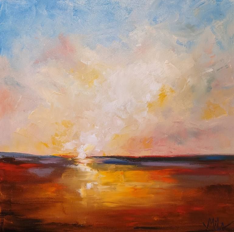 Colorful Original Abstract Oil Painting Sunset Landscape Modern Home Decor  Original Textured Canvas Wall Art Contemporary Fine Art Paintingmilena  Hristova | Saatchi Art Throughout Sunset Landscape Wall Art (View 15 of 15)