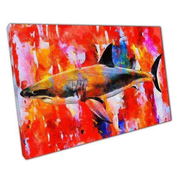 Colourful Abstract Shark Oil Painting Wall Art Print On Canvas – Etsy Italia Within Oil Painting Wall Art (View 7 of 15)