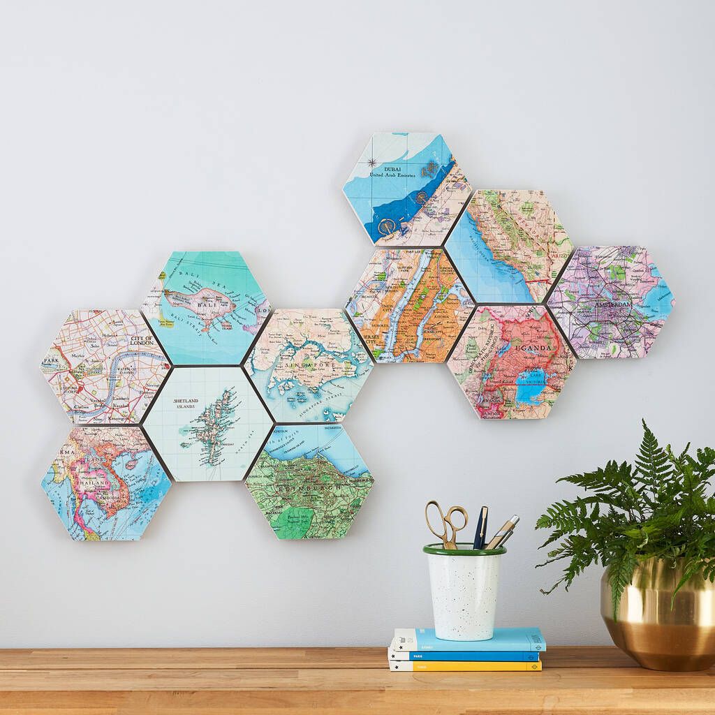 Custom Map Location Hexagon Collectible Wall Block Artbombus |  Notonthehighstreet Regarding Teal Hexagons Wall Art (View 14 of 15)
