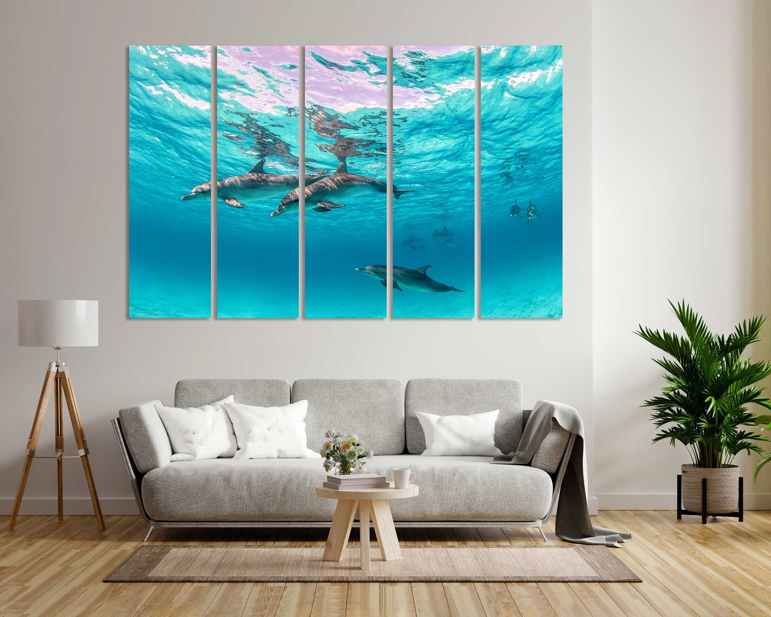 Cute Dolphins Underwater Original Art For Interior Decor Sea – Etsy With Underwater Wood Wall Art (View 14 of 15)