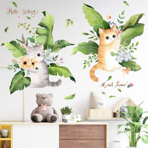 Cute Flower Plant Cat Wall Sticker Home Living Room Decor Vinyl Wall Art  De Fj | Ebay In Cats Wall Art (View 11 of 15)
