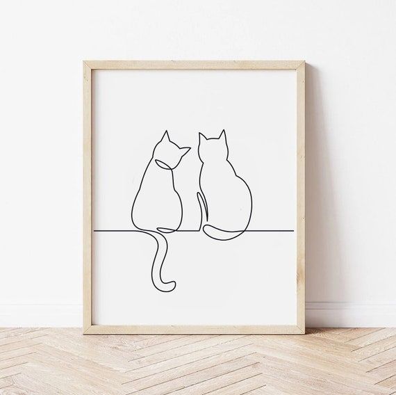 De Dessin Au Trait Cats Wall Art Silhouettes Happy Cats – Etsy France Inside Cats Wall Art (View 5 of 15)