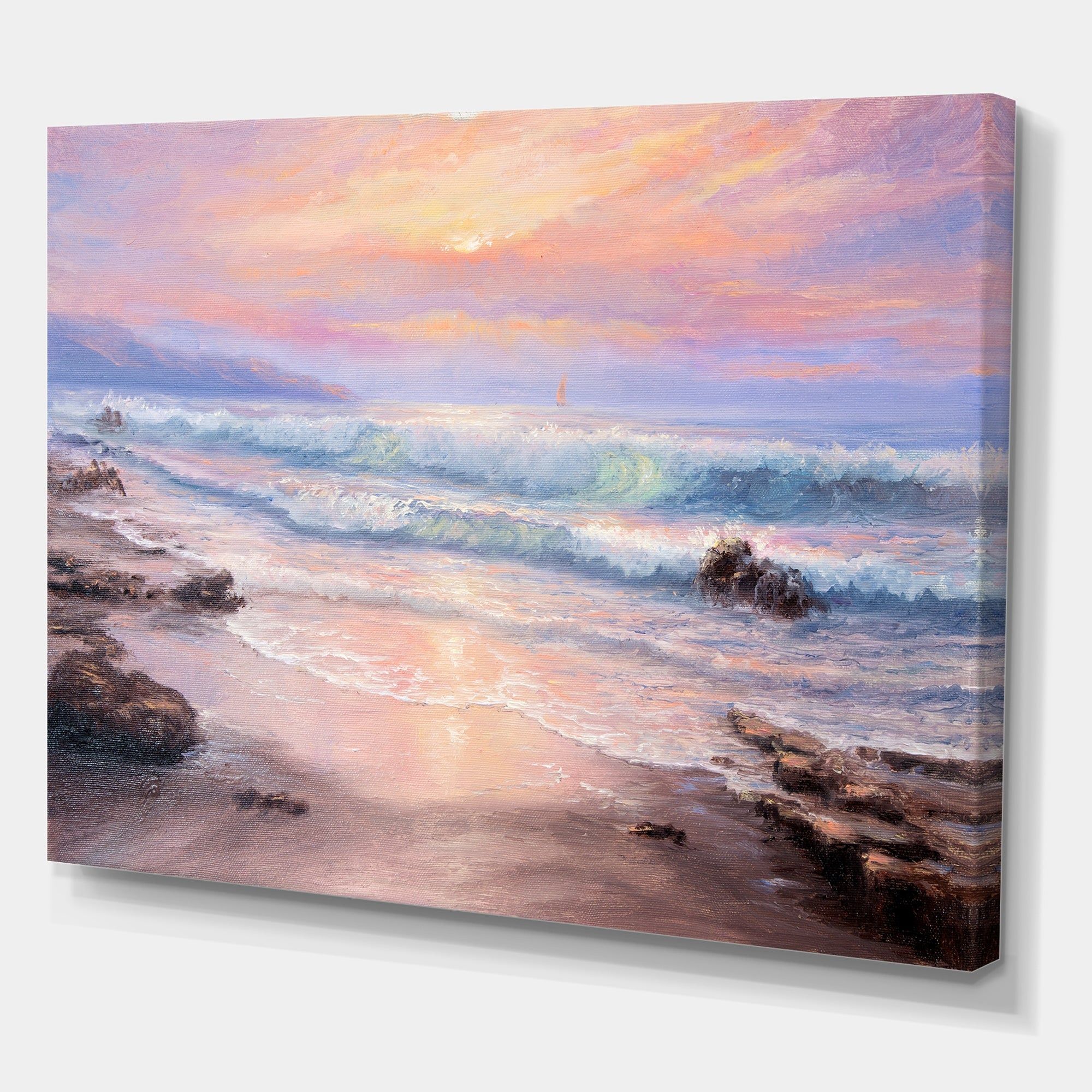 Designart 'Pastel Purple Sunset Over Incoming Ocean I' Nautical &  Coastal Canvas Wall Art Print – Overstock – 32364267 With Regard To Pastel Sunset Wall Art (View 15 of 15)