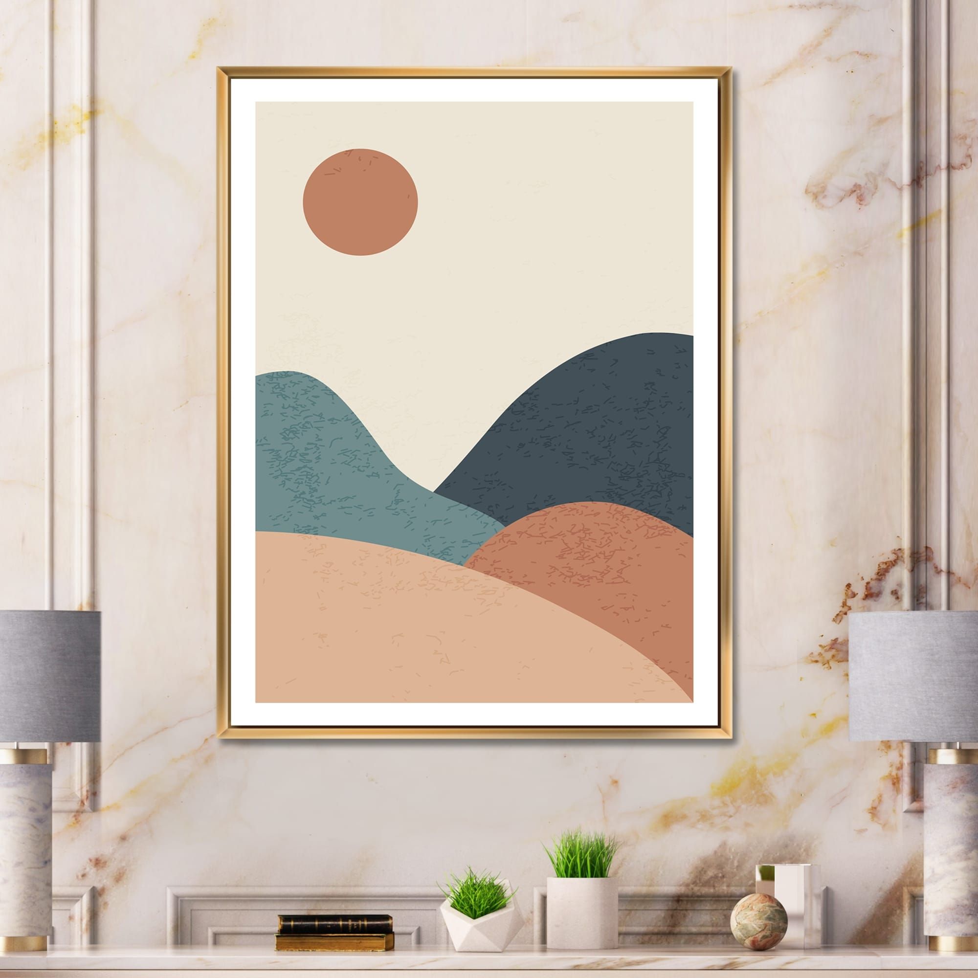Designart 'Vintage Minimalist Landscape With Lake At Sunset' Modern Framed  Canvas Wall Art Print – Overstock – 33797539 For Minimalist Landscape Wall Art (View 6 of 15)