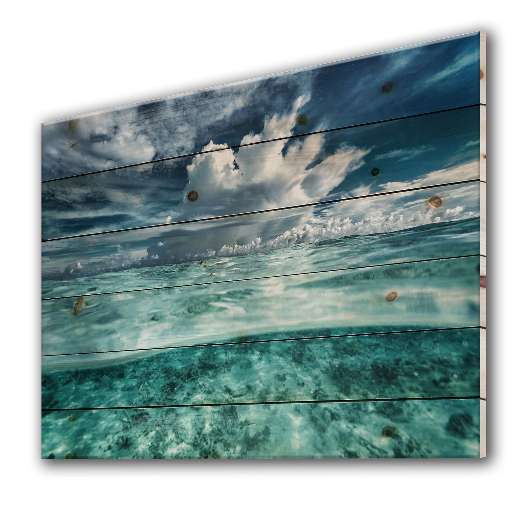 East Urban Home Amazing Underwater Seascape And Clouds – Unframed Painting  On Wood | Wayfair For Underwater Wood Wall Art (View 9 of 15)