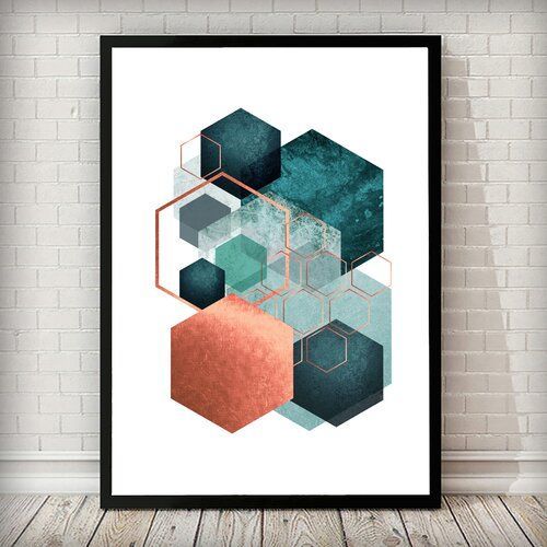 East Urban Home 'Geometric Hexagon Teal Copper Bronze Abstract' Framed  Graphic Art Print | Wayfair.co (View 2 of 15)