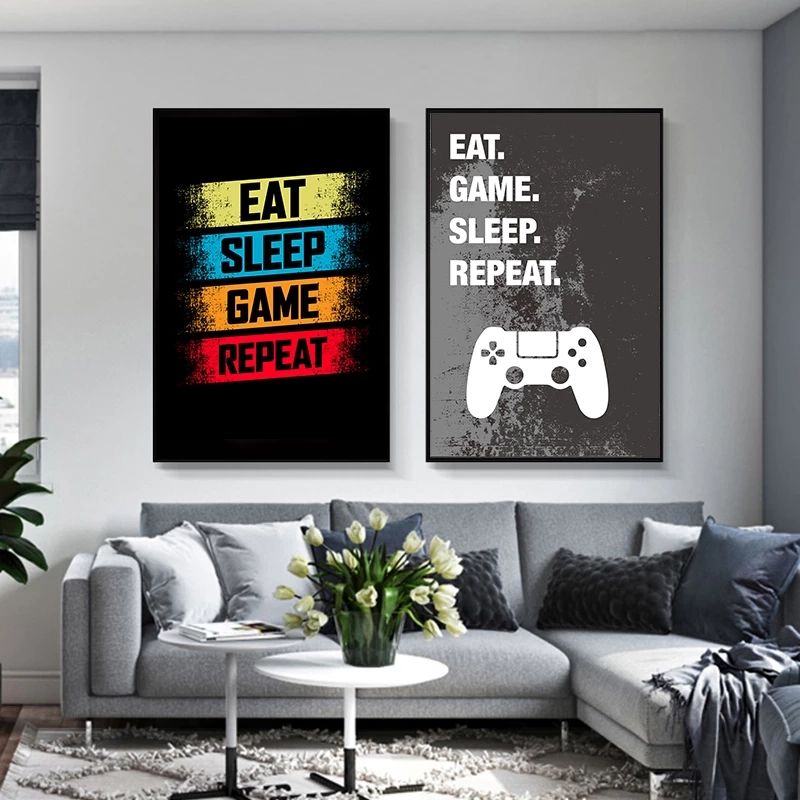 Eat Sleep Game Repeat Gaming Wall Art Poster Gamer Canvas Painting Poster  And Prints For Boys Room Decorative Picture Playroom|Painting &  Calligraphy| – Aliexpress Within Games Wall Art (View 7 of 15)