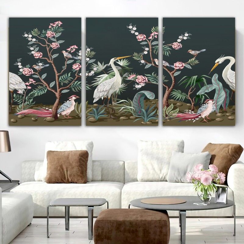 Elegant Tree And Birds Artwork Floral Painting , Rose Patterned Canvas Art  , Animals Canvas Wall Art , 3 Piece Wall Art Canvas In Elegant Wall Art (View 14 of 15)