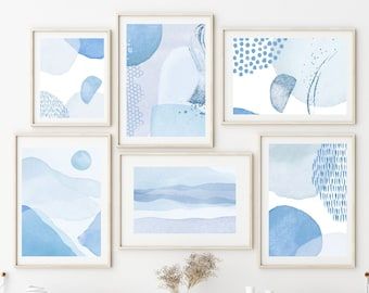 Ensemble De 6 Baby Blue Wall Art Sky Blue Printable Abstract – Etsy France Pertaining To Soft Blue Wall Art (View 2 of 15)