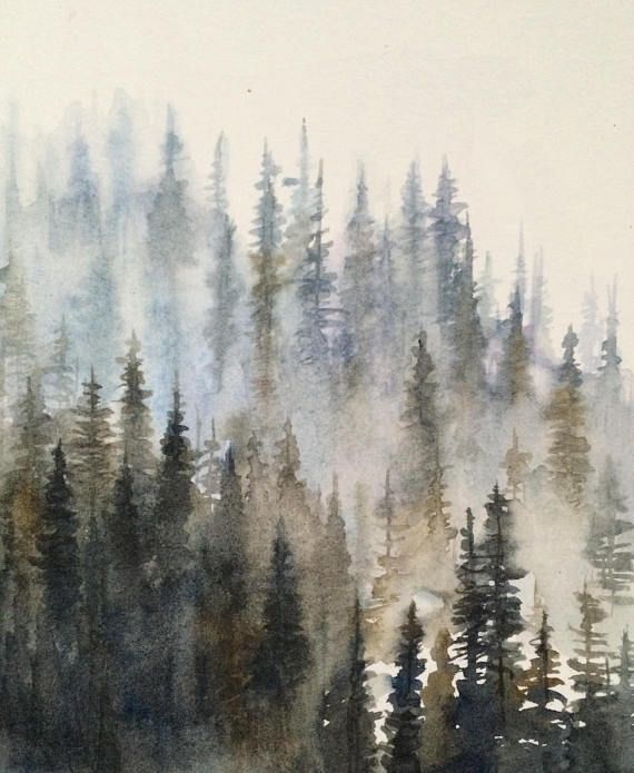 Forest Painting, Forest Watercolor, Pine Forest, Misty Trees, Misty Pines,  Pine Forest, Blue Forest, Watercolor Trees, Tree Painting | Forest Painting,  Watercolor Trees, Landscape Paintings With Regard To Misty Pines Wall Art (View 13 of 15)