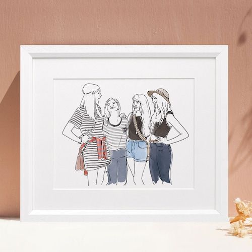 Friends Or Family Group Drawing Hand Drawn Pen And Ink – Etsy Inside Hand Drawn Wall Art (View 14 of 15)