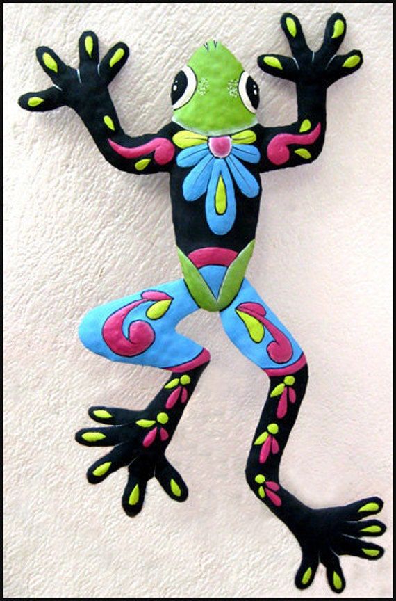 Frog Wall Hanging Painted Metal Art Tropical Decor Outdoor – Etsy Italia Intended For Frog Wall Art (View 1 of 15)