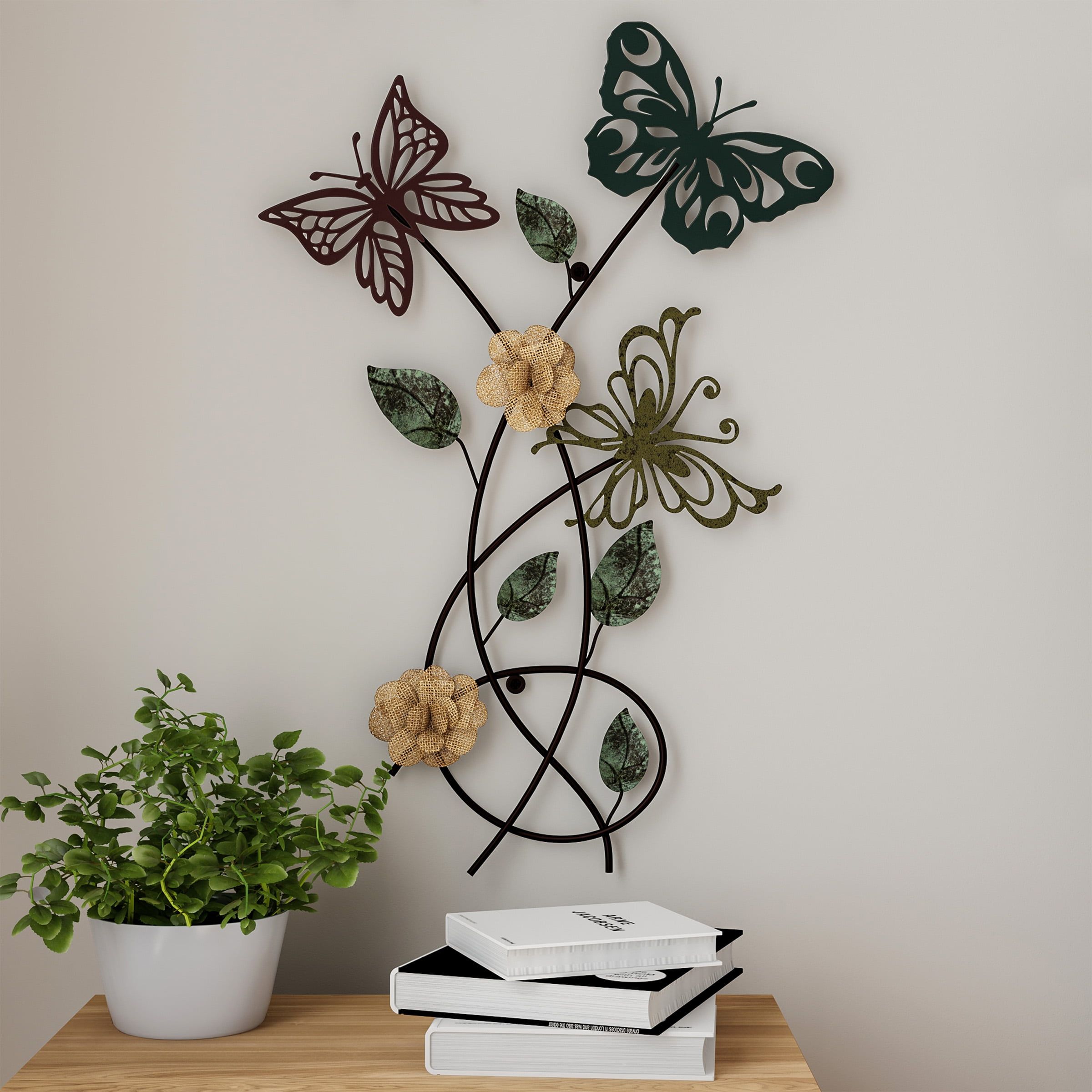 Garden Butterfly Metal Wall Art  Hand Painted Decorative 3D Butterflies,  Flowers For Modern Farmhouse Rustic Home Or Office Decorlavish Home –  Walmart Within Hand Drawn Wall Art (View 9 of 15)