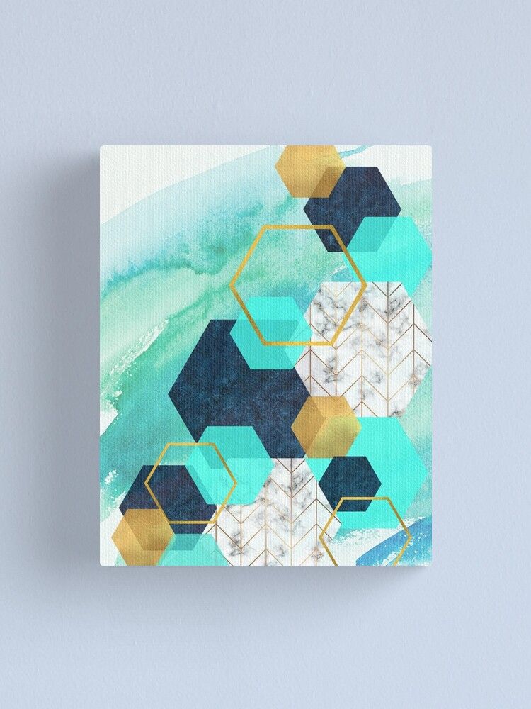 Geometric Pattern Hexagon Abstract Art In Navy Gold Teal " Canvas Print For  Salebitzartcorner | Redbubble In Teal Hexagons Wall Art (View 11 of 15)