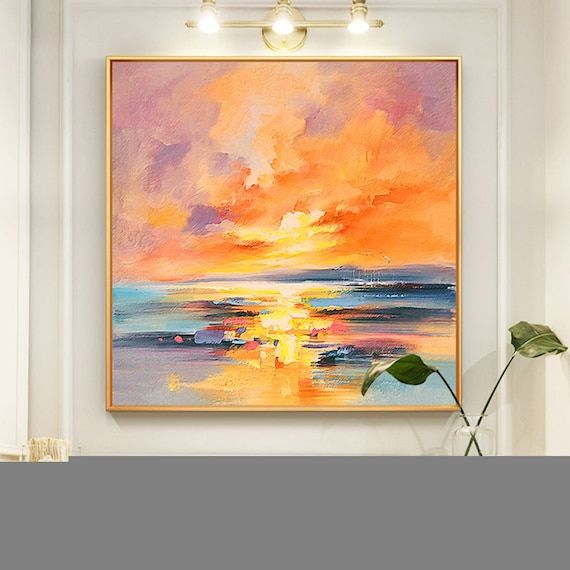 Gold Art Abstract Acrylic Painting Yellow Sunrise Painting – Etsy Sweden Intended For Sunrise Wall Art (View 7 of 15)