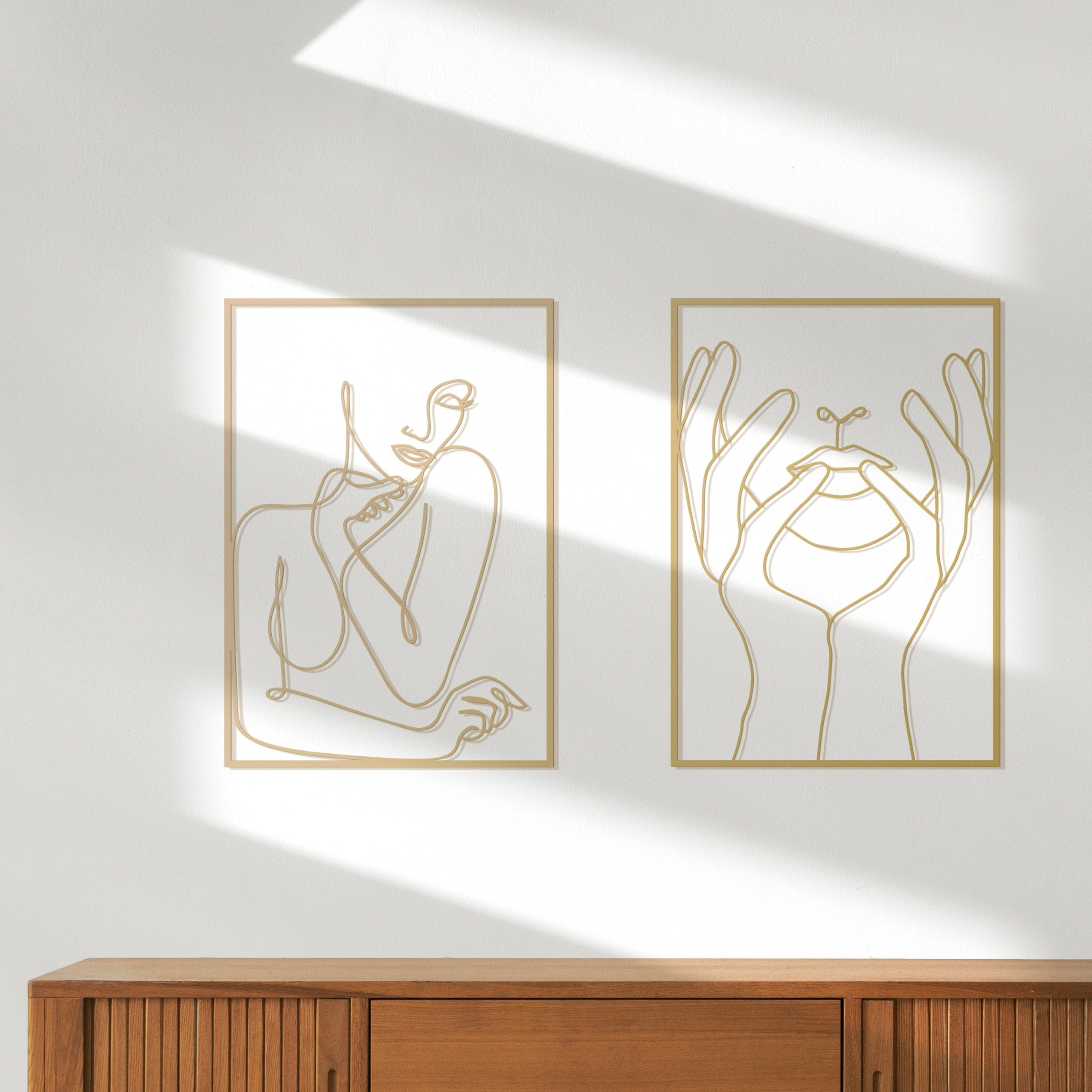 Gold Female Wall Decor Set Large Wall Decor Hands On Faces – Etsy Norway Inside Female Wall Art (View 2 of 15)