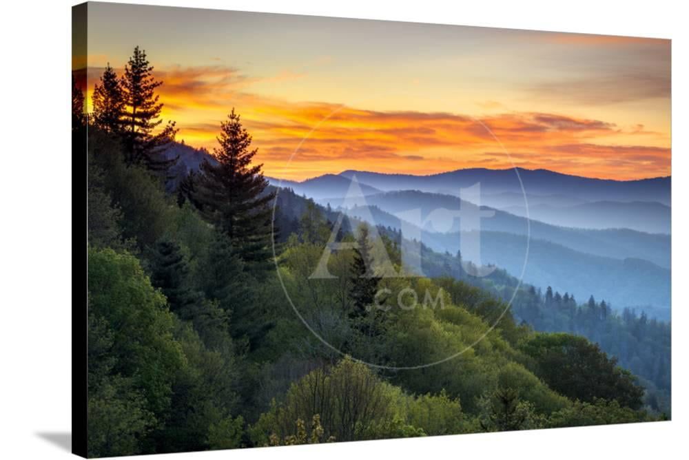 Great Smoky Mountains National Park Scenic Sunrise Landscape At Oconaluftee  Photography Stretched Canvas Print Wall Artdaveallenphoto Soldart  – Walmart With Smoky Mountain Wall Art (View 1 of 15)