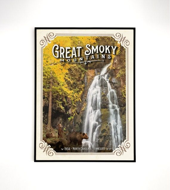 Great Smoky Mountains Poster 1934 Smoky Mountains Wall Art – Etsy Italia Intended For Smoky Mountain Wall Art (View 14 of 15)