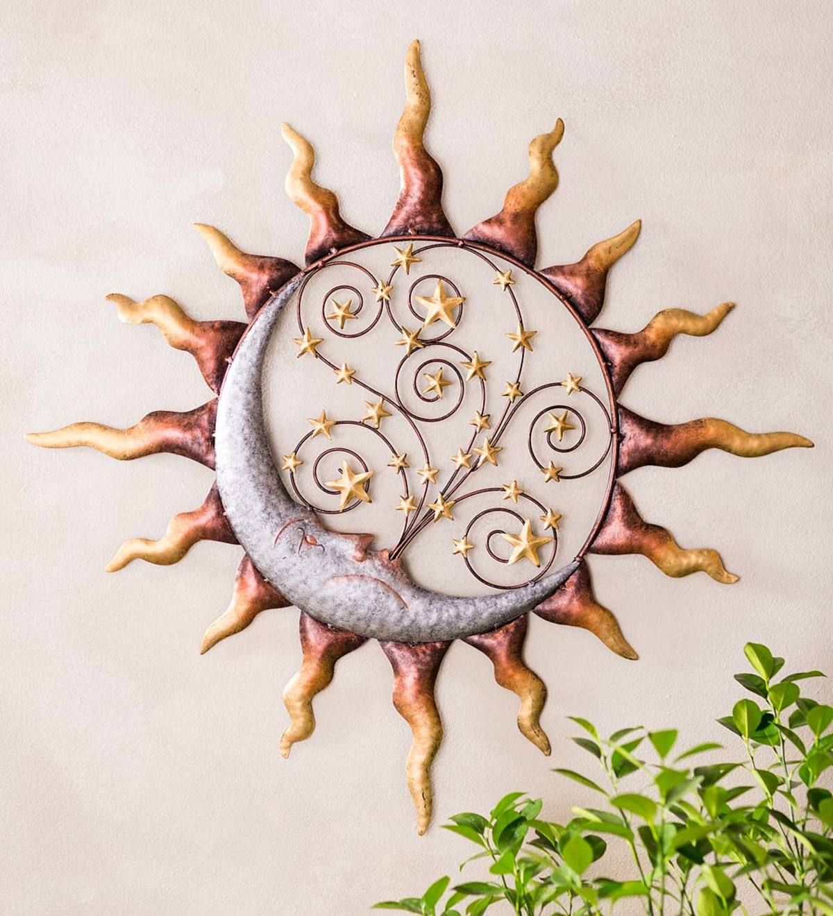 Handcrafted Metal Sun, Stars And Blowing Moon Wall Art | Wind And Weather Pertaining To The Sun Wall Art (View 15 of 15)
