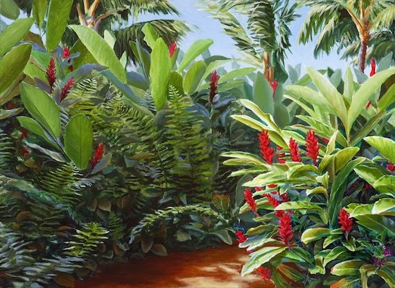 Hawaii Wall Art Giclee Print Tropical Landscape Painting – Etsy Uk Throughout Tropical Landscape Wall Art (View 8 of 15)