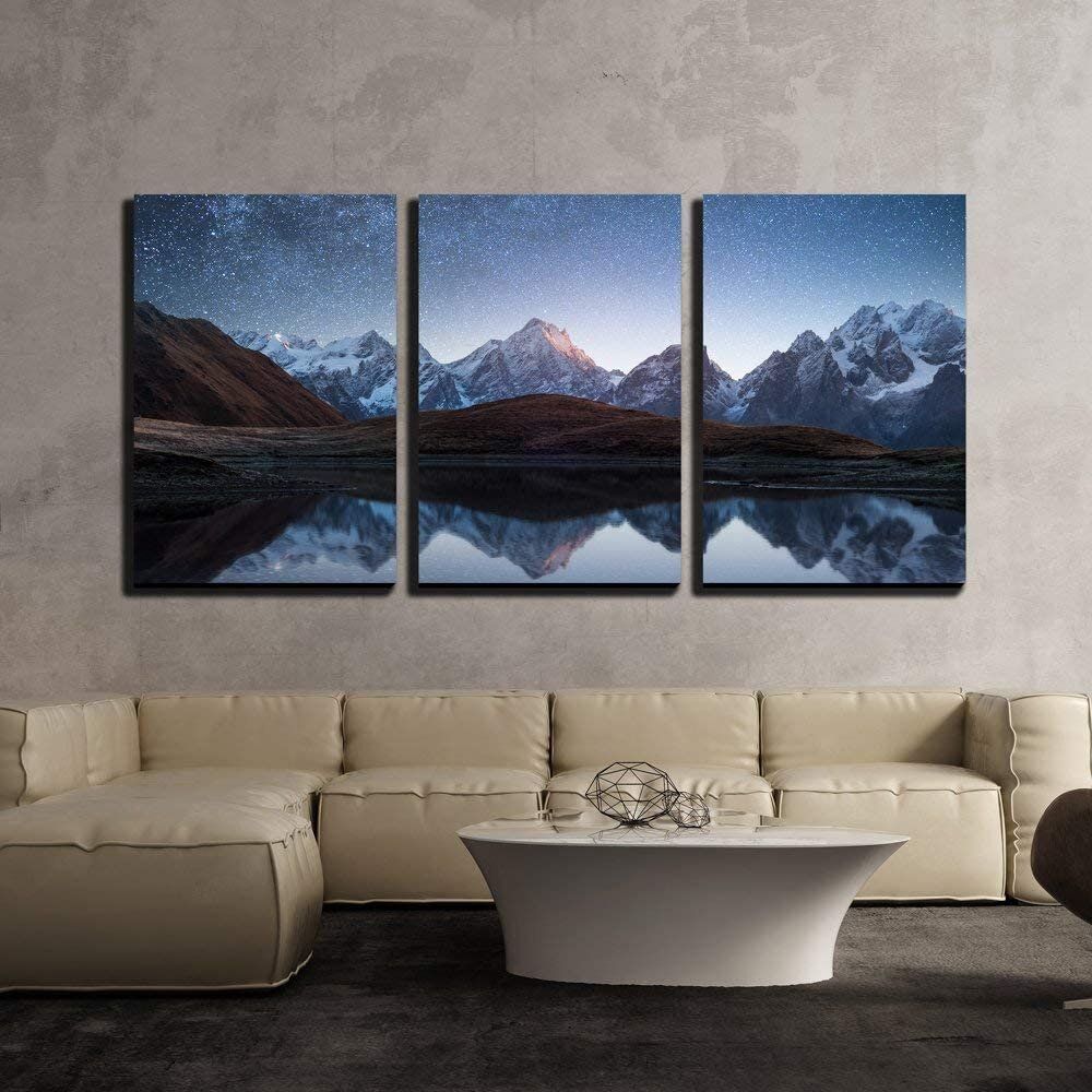 Idea4Wall Night Sky With Stars And The Milky Way Over A Mountain Lake – 3  Piece Wrapped Canvas Print & Reviews | Wayfair Throughout Star Lake Wall Art (View 10 of 15)