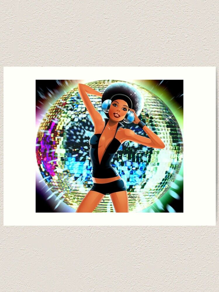 Impression Artistique « Disco Girl Dancing Rétro Cool Glitter Boule Cool »,  Par Johnroyleart | Redbubble Throughout Disco Girl Wall Art (View 3 of 15)