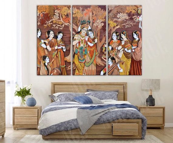 Indian Canvas Print Art Mural Vintage Krishna Art Vintage – Etsy France Inside Indian Wall Art (View 5 of 15)