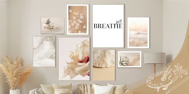 Just Breathe Beige Wall Art Gallery Collection Posters Pack In Beige Wall Art (View 13 of 15)