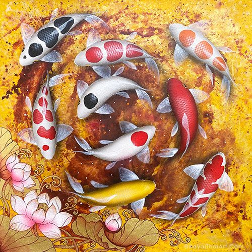 Koi Canvas Wall Art Painting For Sale | Royal Thai Art With Regard To Koi Wall Art (View 8 of 15)