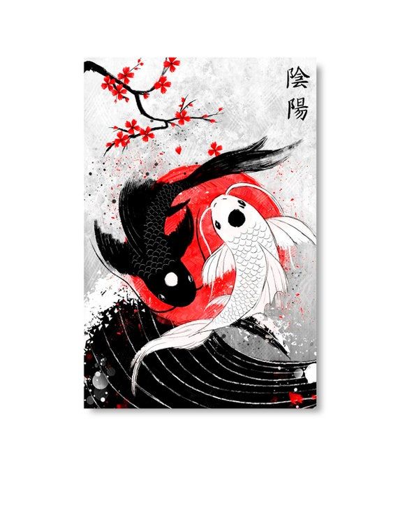 Koi Fish Affiche Wall Art Nature Yin Yang Home Decor Prints – Etsy France Intended For Koi Wall Art (View 6 of 15)