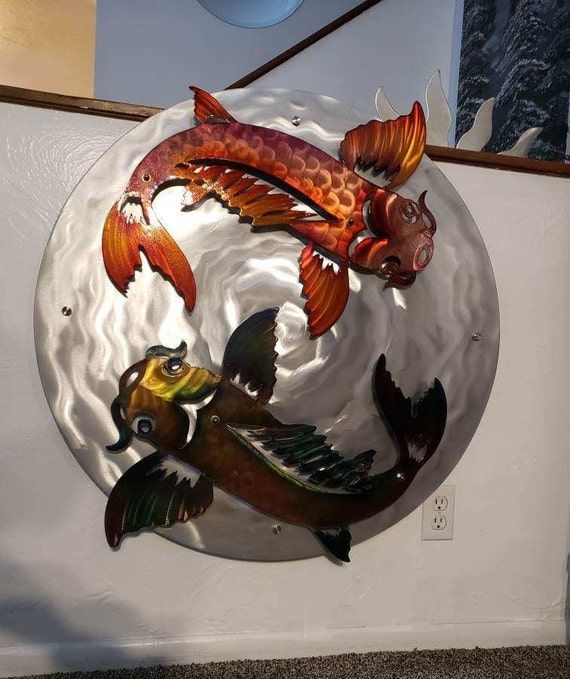 Koi Fish Metal Wall Art Giant Wall Hanging Sculpture Etsy – Etsy France Throughout Koi Wall Art (View 1 of 15)