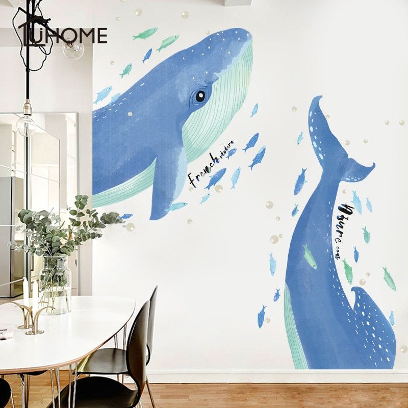 Large Blue Whale Wall Sticker For Living Room Bedroom Decoration Baby Home Decals  Wall Art Nursery Amusement Park Diy Poster|Wall Stickers| – Aliexpress Regarding Whale Wall Art (View 15 of 15)