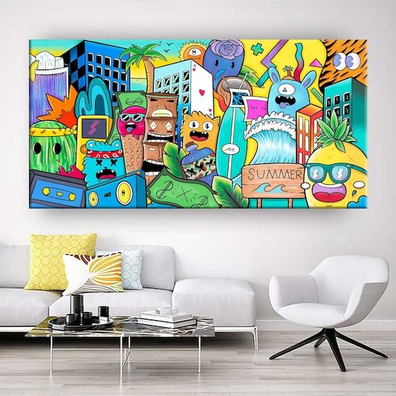 Large Graffiti Style Painting Street Art Canvas Art Print – Etsy Israel Intended For Graffiti Style Wall Art (View 6 of 15)