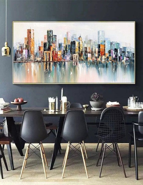 Large New York City Landscape Painting Large Urban Art – Etsy Throughout Town Wall Art (View 8 of 15)