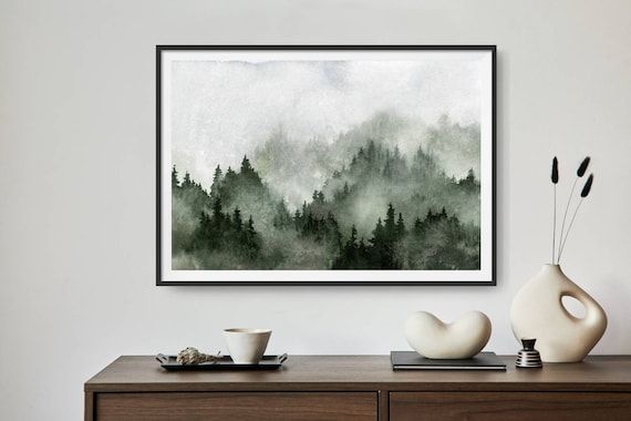 Large Pine Tree Wall Art Misty Forest Print Panoramic – Etsy Pertaining To Pine Forest Wall Art (View 15 of 15)