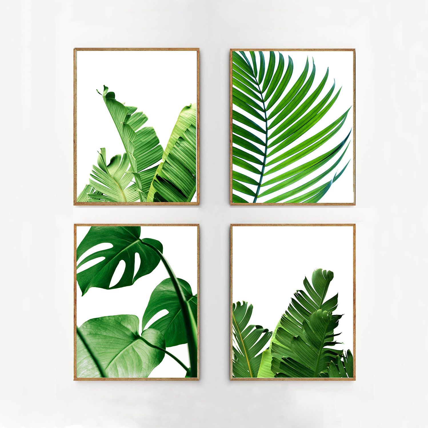 Leaf Print Set Of 4 Green Wall Art Tropical Leaves Palm Banana – Etsy Norway Inside Tropical Leaves Wall Art (View 1 of 15)
