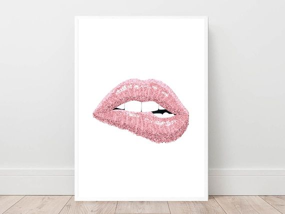 Lips Print Pink Wall Art Blush Decor Sparkle Lips Print – Etsy Denmark In Glitter Pink Wall Art (View 12 of 15)