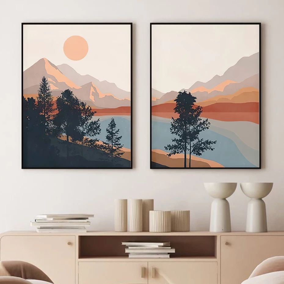 Metà Secolo Astratto Boho Mountain Lake Scene Poster Canvas Painting Wall  Art Print Picture Living Room Home Interior Decoration|Pittura E  Calligrafia| – Aliexpress Inside Mountains Wall Art (View 9 of 15)