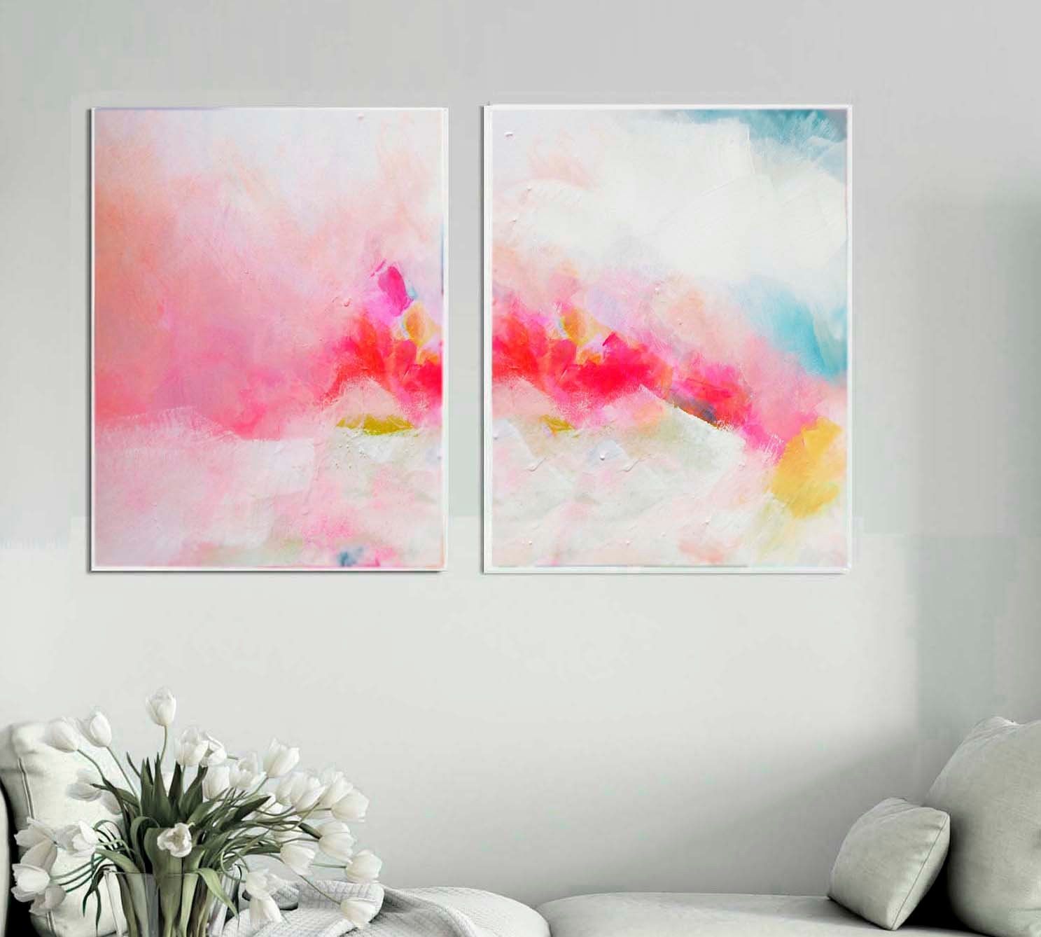 Miami Pink Sky Set Fine Art Print Set, White Aesthetic Home Office Decor,  Beautiful Wall Art, Uk With Pink Sky Wall Art (View 3 of 15)