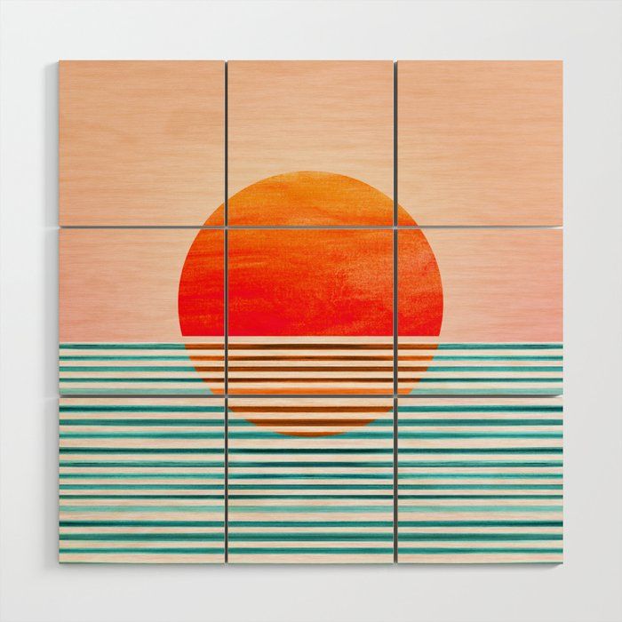 Minimalist Sunset Iii / Abstract Landscape Wood Wall Artmodern Tropical  | Society6 Throughout Orange Wood Wall Art (View 4 of 15)
