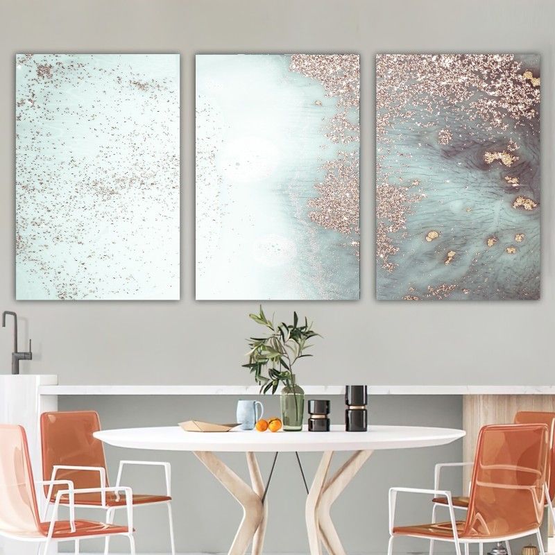 Modern Canvas Wall Art, Pink Gold Abstract Painting, Water Flow Shape  Modern Home Decor, Ready To Hang 3 Piece In Abstract Flow Wall Art (View 3 of 15)